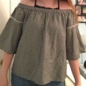 Checkered Off The Shoulder Top